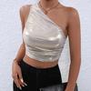 Women Spring Summer Solid Color Slanted Shoulder Camisole Vacation Sexy Slim Sleeveless Crop Vest Tank Tops S-L