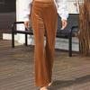 Women Corduroy Pants Elastic High Waist Flared Leg Long Trousers Solid Color Autumn Winter Casual Pants Daily Wear