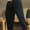 Men Ninth Pants Loose Straight Drawstring Elastic Waist Pockets Plus Size Solid Color Breathable Soft Ankle Length Casual Sweatpants