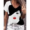 Summer Women's T Shirt V-neck Short Sleeve Graphic Print Outdoor T-shirt Female Casual Oversized Clothing Streetshirts