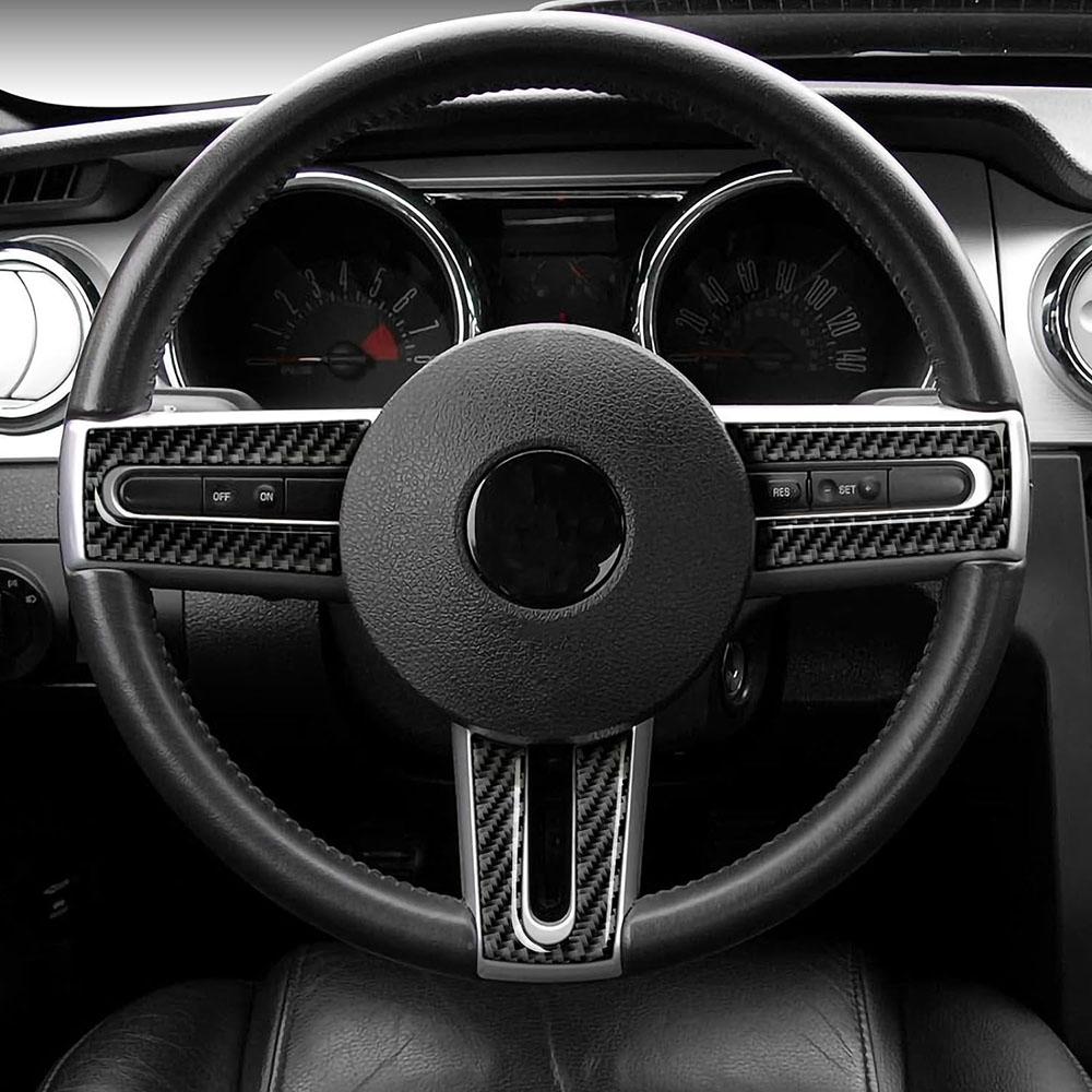 3Pcs Carbon Fiber Steering Wheel Cover Wear-Resisting For Ford Mustang 2005-2009