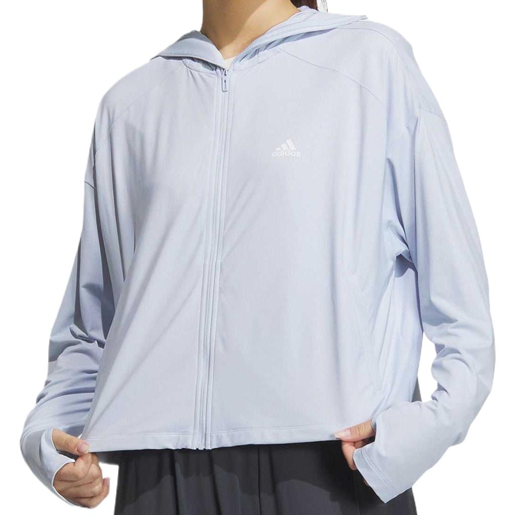 Adidas Knit UPF Jacket Solid Color Quick-Dry Sports Casual Hooded Jacket Women Jacket Light-Blue JJ1332
