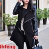 Millionclub  Winter Fashion Warm Women's Zipper Leather Patchwork Long Jacket Fur Coat