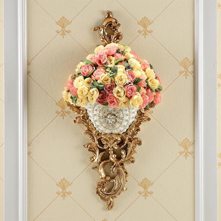 Роскошные настенные вазы из смолы с бриллиантами, искусственные горшки для цветов, поделки, украшения для дома, гостиной, ТВ-фона, настенная роспись