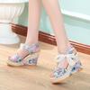 European and American Fish Mouth Sandals 2025 Summer New Casual Super High Heel Flower Cloth Wedge Heel Bow
