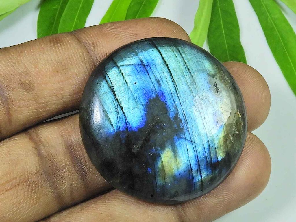 36X36MM Multi Fire Labradorite Round Cabochon Loose Natural Gemstone 77Cts. SK-4013
