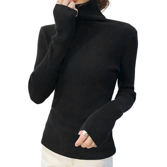 Sweater Turtleneck Long Sleeve Solid Color Bottom Tops High Elasticity