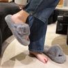 Women's Slippers 2024 New Casual Plush Fluffy Slippers Solid Color Indoor Warm Home Fashion Belt Buckle Outdoor Cotton Slippers