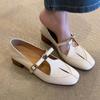 Sheepskin Version~ French Retro Hollow One-word Buckle Camellia Single Shoes Women's Versatile Leather Thick Heel Mary Jane Shoes