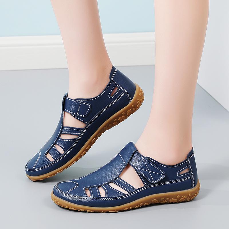 Women's Leather Sandals Loafers Soft Sole Vintage Shoes Flats for Ladies
