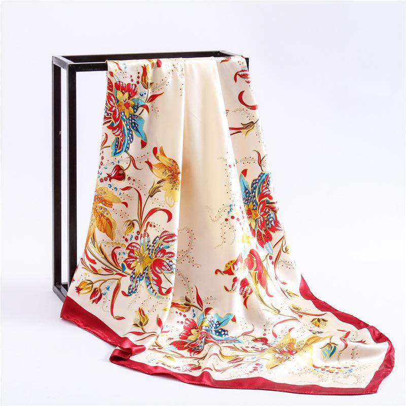 90cm Square Shawls Women Hijab Scarf For Hair Fashion Print Kerchief Neck Scarves Female Silk Satin Bag Scarfs For Ladies Banada