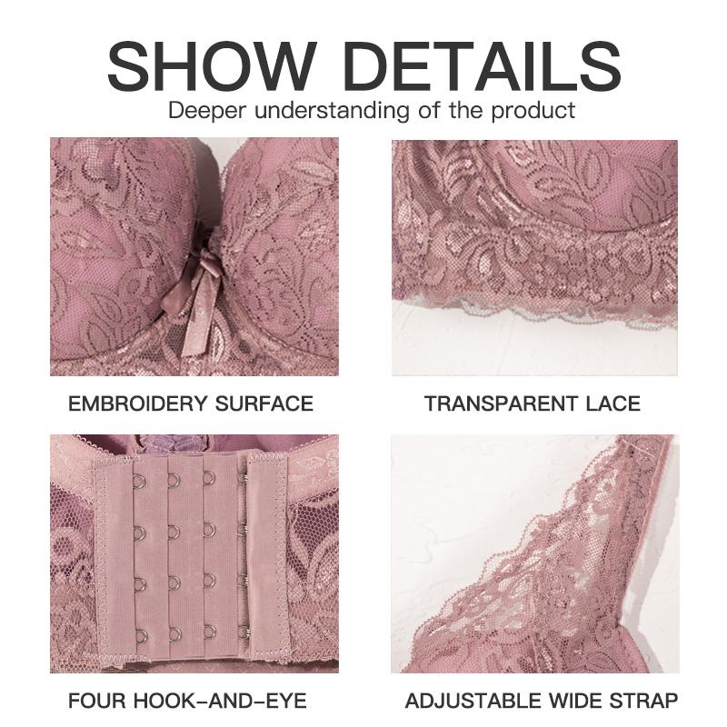 36-46 Plus Size Women Ultrathin Bra Underwire Push-Ups Lace Bras Brassiere Larger Breast Solid Color 3/4 Big Cup