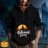 Halloween Printed Hooded Men's Oversized Drawstring Button Hoodie