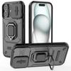 For iPhone 16 Case Ring Kickstand PC+TPU Phone Cover with Lens Shield