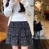 Women's High Waist Floral A-Line Midi Skirt - Sweet Summer Style, Black Mini Cake Skirt