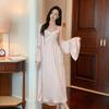 French Style Ice Silk Nightgown Women's New Sexy Slip Skirt 2Pc High-Level Morning Gown Spring and Autumn Pajamas Home Clothes