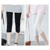 Cropped Leggings Women Embroidery Lace Stitching Pants Thin Summer Stretchy Cropped Elastic Waist Tight-Fitting Pants