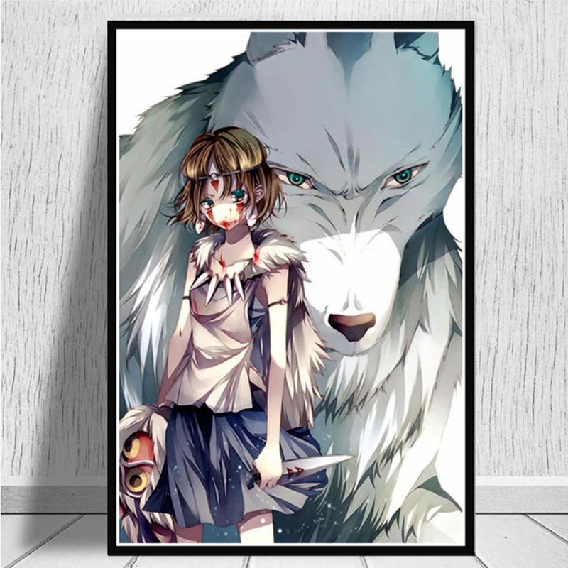 Japan Anime Princess Mononoke Canvas Painting Posters and Prints Wall Art Pictures for Living Room Cuadros Home Decoration No Frame