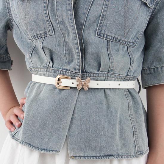 Imitation Leather Women Belt Butterflies Buckle Adjustable Length Waist Band Dress Shirt Tops Versatile Belt