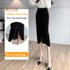 Women Midi Skirt High Waist Irregular Front Slit Design Golden Velvet Skirt Solid Color Design Leg-shaping Skirt