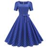 Retro Women's Square Neck Short Sleeve Polka Dot Print Lace Up Waist Big Swing Dress