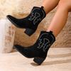 Fashion Women Boots 2025 New Cowboy Retro Leather Ankle Boots Comfortable Embroidered Spring Autumn Sexy High Short Boots Botas Mujer
