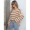 Women's Fall and Winter Casual Pullover Striped Color Patchwork Button Loose Flared Sleeve Sweater