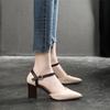 Pointed High Heels Color Matching Single Buckle Thick Heel Single Shoes Color Matching Fashion Sandals