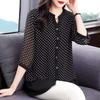 Spring Summer Polka Dot Printed Blouse Women's Clothing Casual Single-breasted Commute O-Neck 3/4 Sleeve All-match Loose Shirt