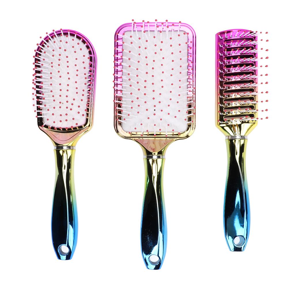 3pcs Gradient Electroplating Paddle Hairbrush Set Detangling Hair Brush Set Air Cushion Comb Nylon T