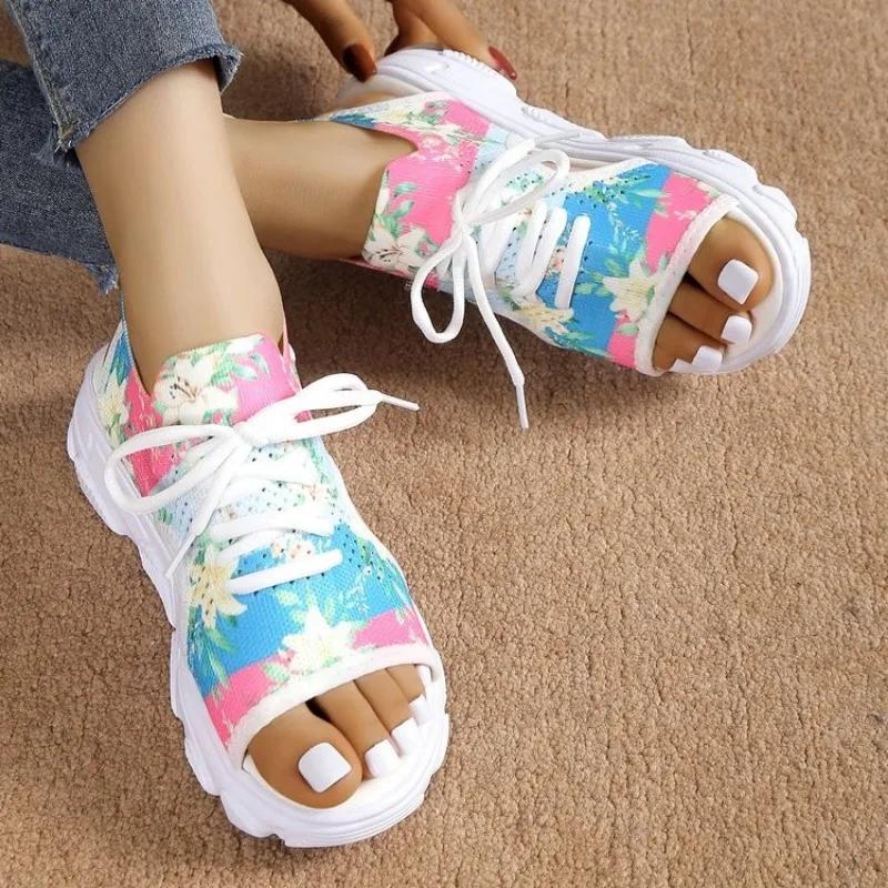 Summer Mixed Colors Modern Sandals Low Heel Lace-up Women's Shoes On Sale 2025 New Flat with Shallow Women's Sandals