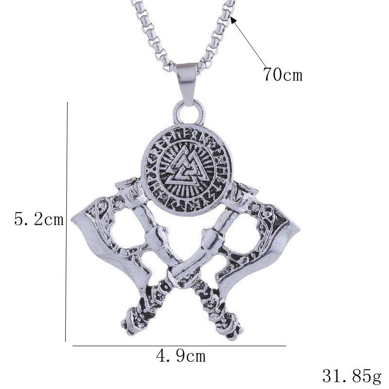 Men's and Women's Street Trendy Necklace Retro Double Sided Double Axe Pendant