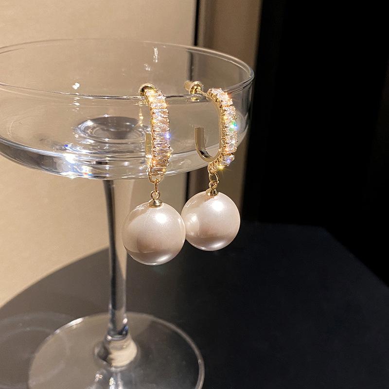 New Fashion Korean Bling Pearl Drop Dangle Earrings for Women Girls Luxury Shinying Zircon Wedding Earrings Jewelry Gift
