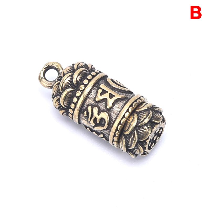 Hollow Brass Buddha Sutra Cylinder Pendant Keychain Necklace Jewelry Pill Box