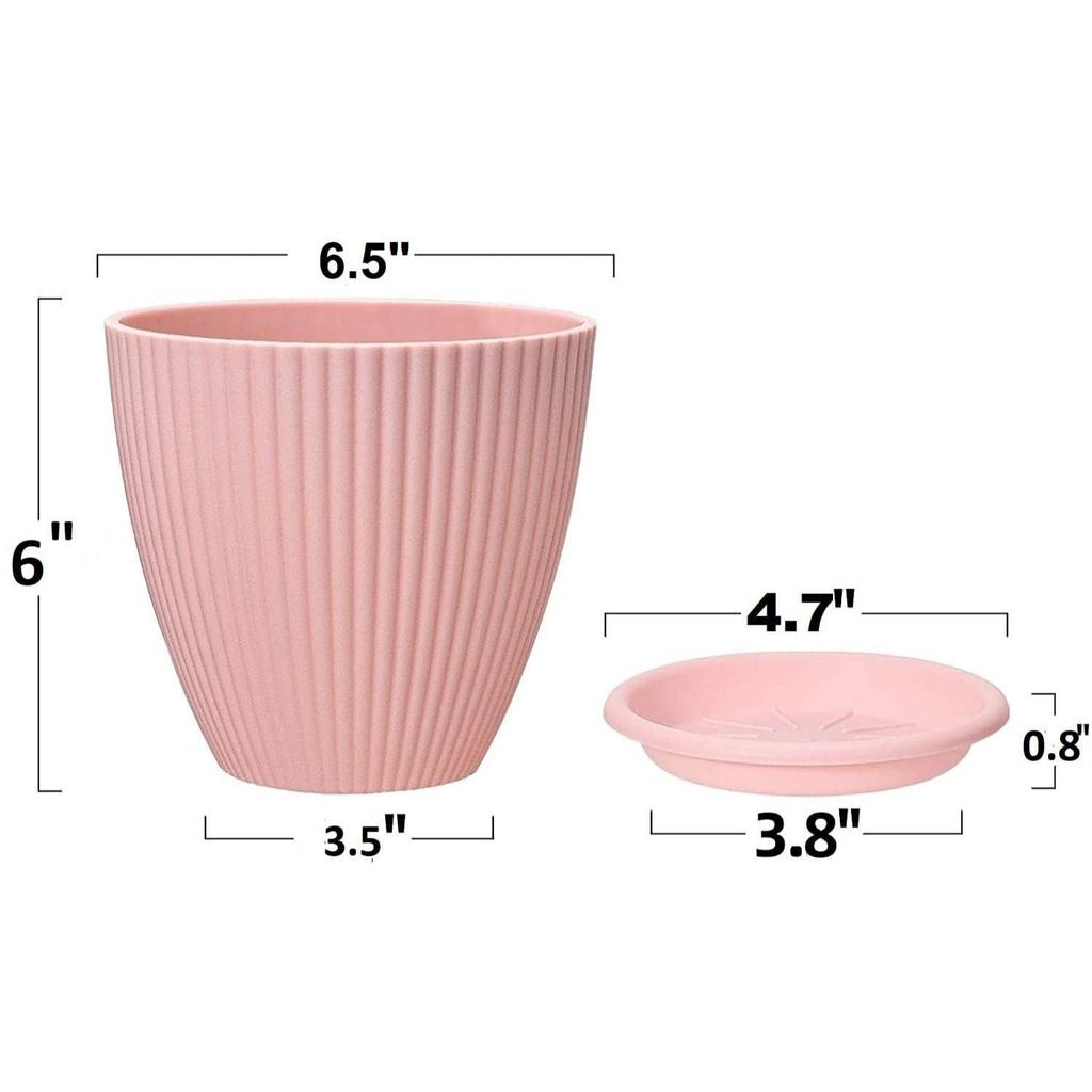 Plastic Round Flower Pots with Tray for Home Planters, Terrace, Garden Etc | Pack of 05 | Black | Size 6.5 Inch