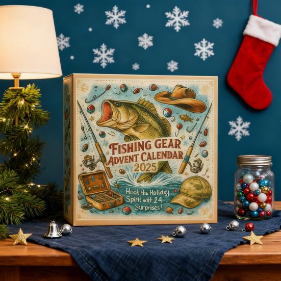 Fishing Gear Advent Calendar 2025 24 Day Countdown Box with Acrylic Ornaments Multifunctional Christmas Tree Decor for Anglers