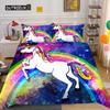 Unicorn King Queen Duvet Cover Cartoon Animal Rainbow Universe Bedding Set for Kids Teen Cosmic Starry Sky Polyester Quilt Cover