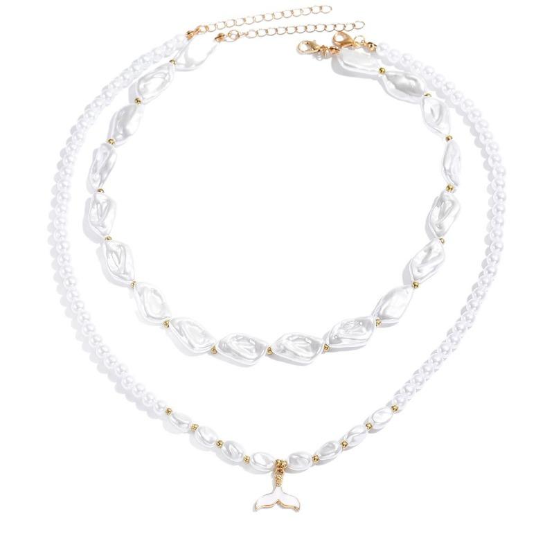 Hot-selling Light Luxury Irregular Baroque Imitation Pearl Necklace Summer Versatile Fishtail Stacked Collarbone Chain