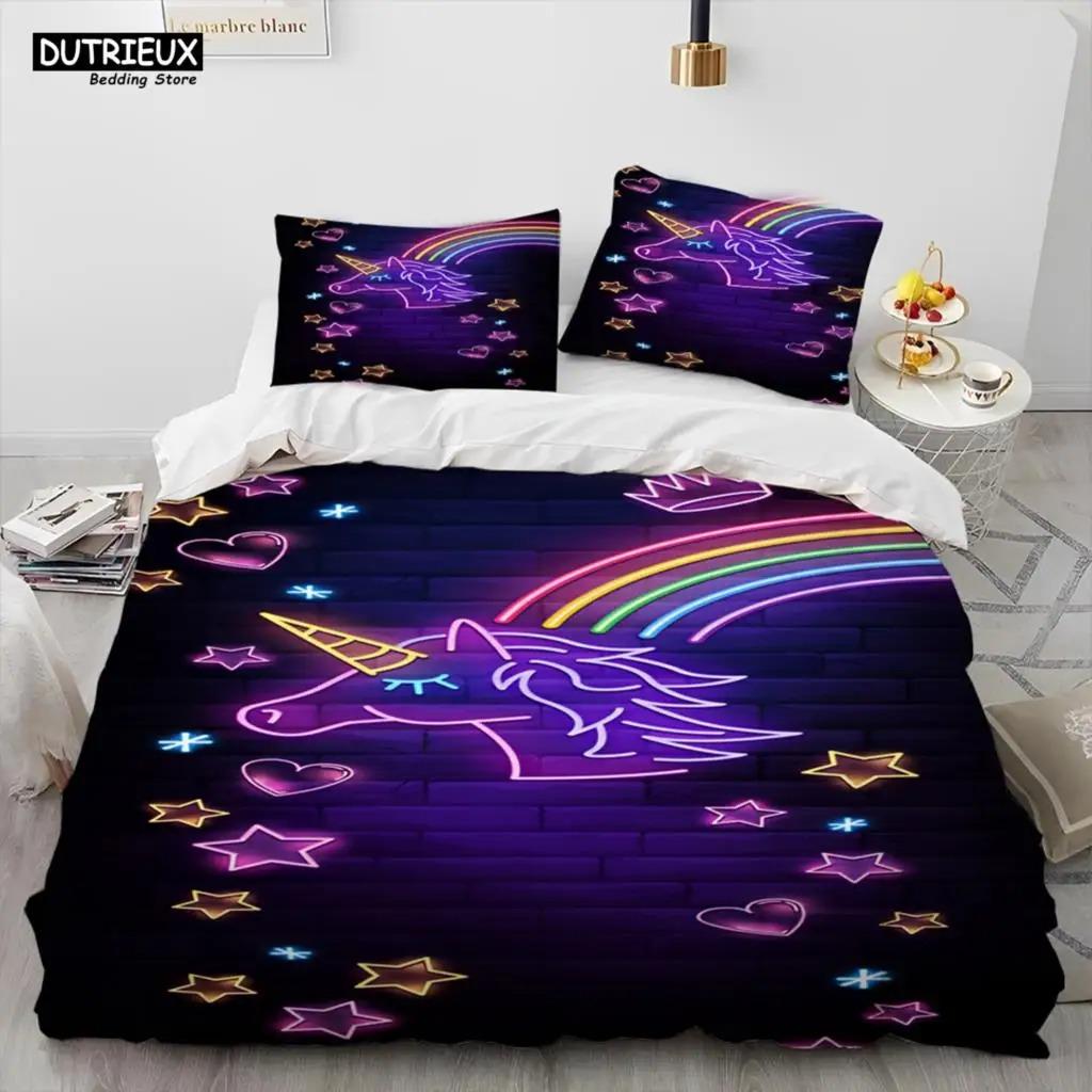 Unicorn Cute Cartoon Comforter Bedding Set,Duvet Cover Bed Set Quilt Cover Pillowcase,Queen Bedding Set