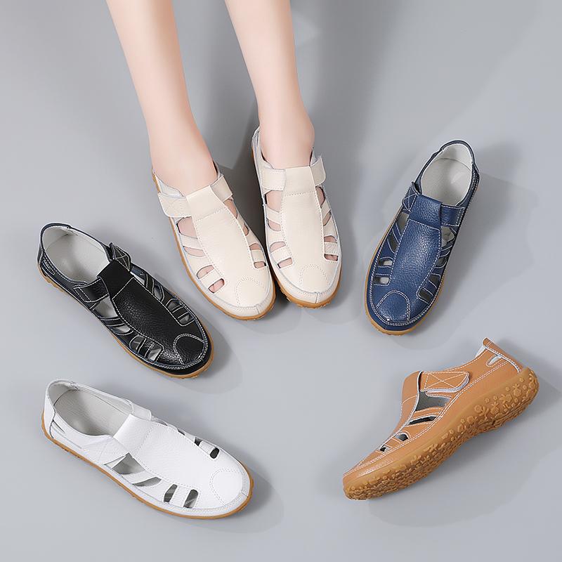Women's Leather Sandals Loafers Soft Sole Vintage Shoes Flats for Ladies