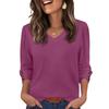 Women's Fashion Casual Solid Color V-neck  T-shirt Top