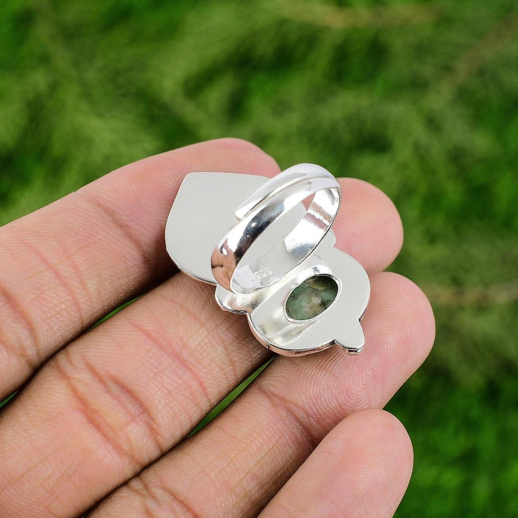 Подарок для нее Серебряное кольцо 925 пробы с натуральным хризопразом и мультикамнями в виде птицы, регулируемое