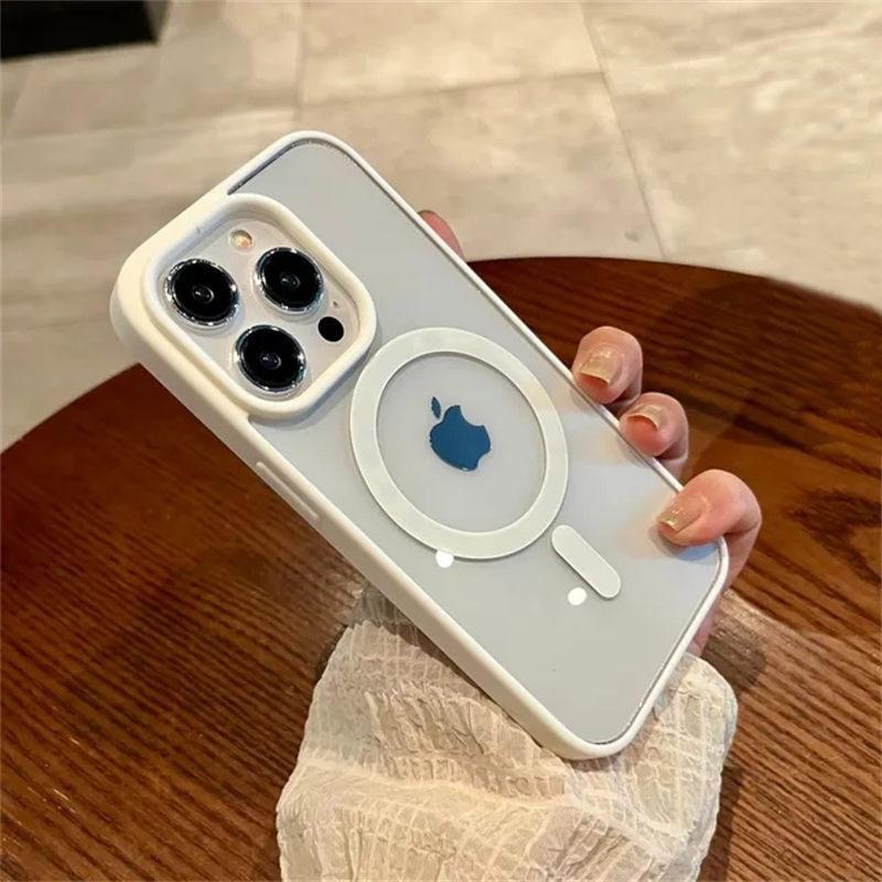 Luxury Magsafe Transparent Case For iPhone 15 14 13 12 11 Pro X XS XR Max Mini 7 8 Plus SE 2022 Magnetic Wireless Charge Cover