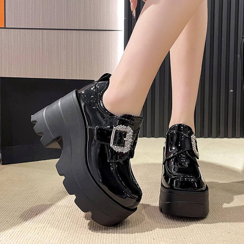 Women's Fashion Thick Heel Shoes Spring New Square Head Deep Mouth Water Drill Buckle Thick Sole Non-slip Low-top Shoes