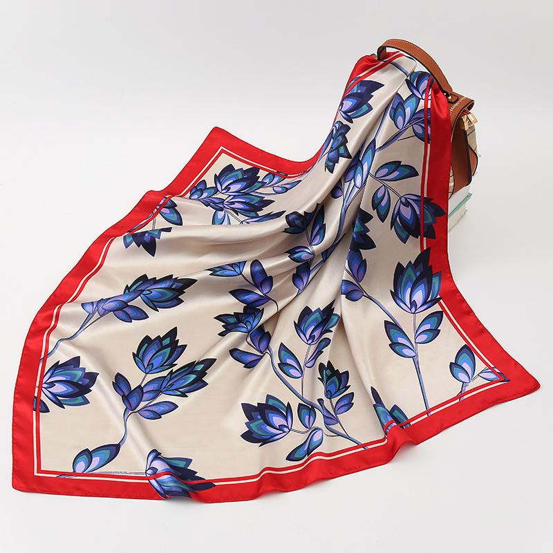 19 New Silk Printed Scarves Women'S 90Cm Satin Square Scarf