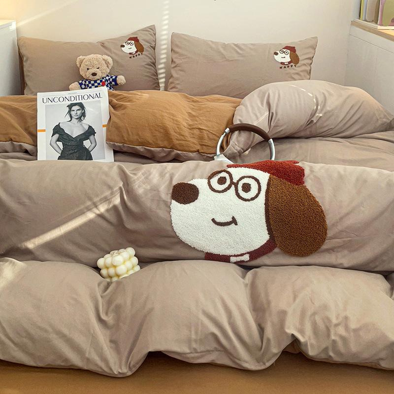 Bedding Pure Cotton Four-piece Set, Quilt Cover, Quilt Cover, Bed Sheet, Human Dormitory Three-piece Set