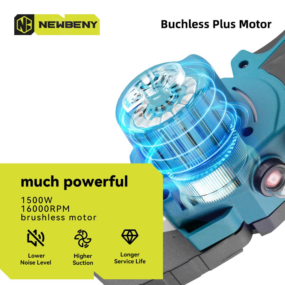 Newbeny 8-Inch Cordless Chainsaw with Brushless Motor 1500W Electric Pruning Saw for Wood Cutting Tree Trimming Gardening with Makita 18V Battery