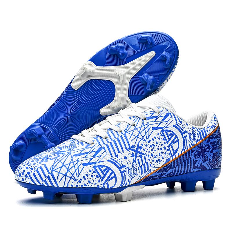 35-45 Men's Low-top Football Shoes Outdoor Long-nailed Blue &White Porcelain Sports Football Boots Large Size Youth Sports Children's Football Boot