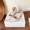 Fairy Skirt Rhinestone Bow Bag Head Sandals Female Summer One-word Buckle Hollow Apricot Stiletto High Heels