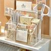 Large Capacity Desk Pen Holder Pen Stand Transparent Stationery Organizer 5-Grid Acrylic Pencil Storage Box Cosmetic Organizer